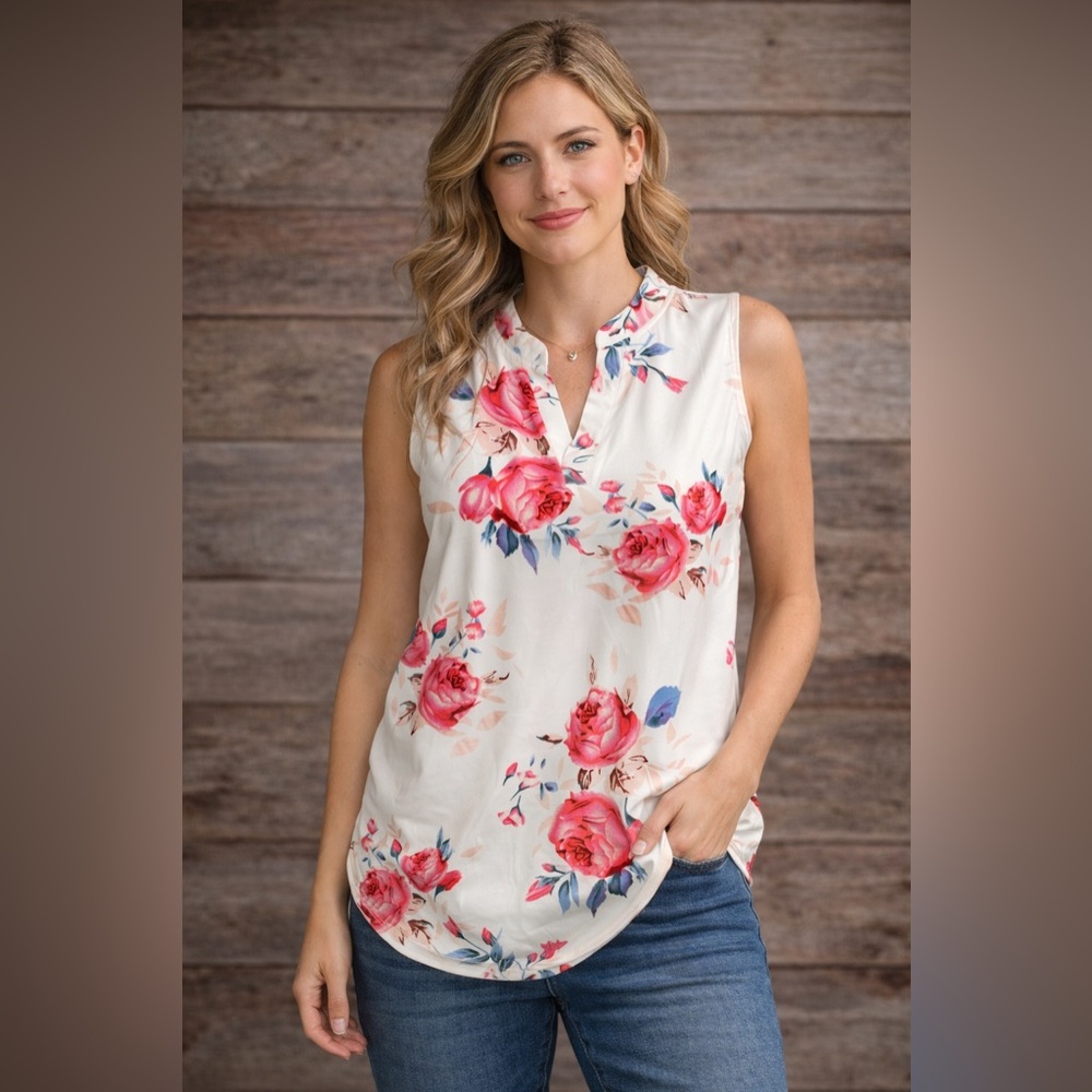 🌙 B158 Elegant Floral Tank Top